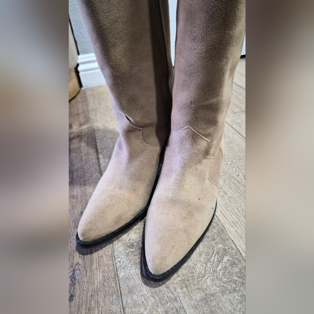 Anthropologie Knee High Beige Suede Western Boot Size 38 - Picture 10 of 10